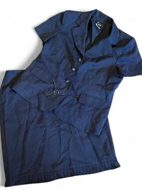 Y2k Navy Pinstripe Two-Piece Skirt power Suit